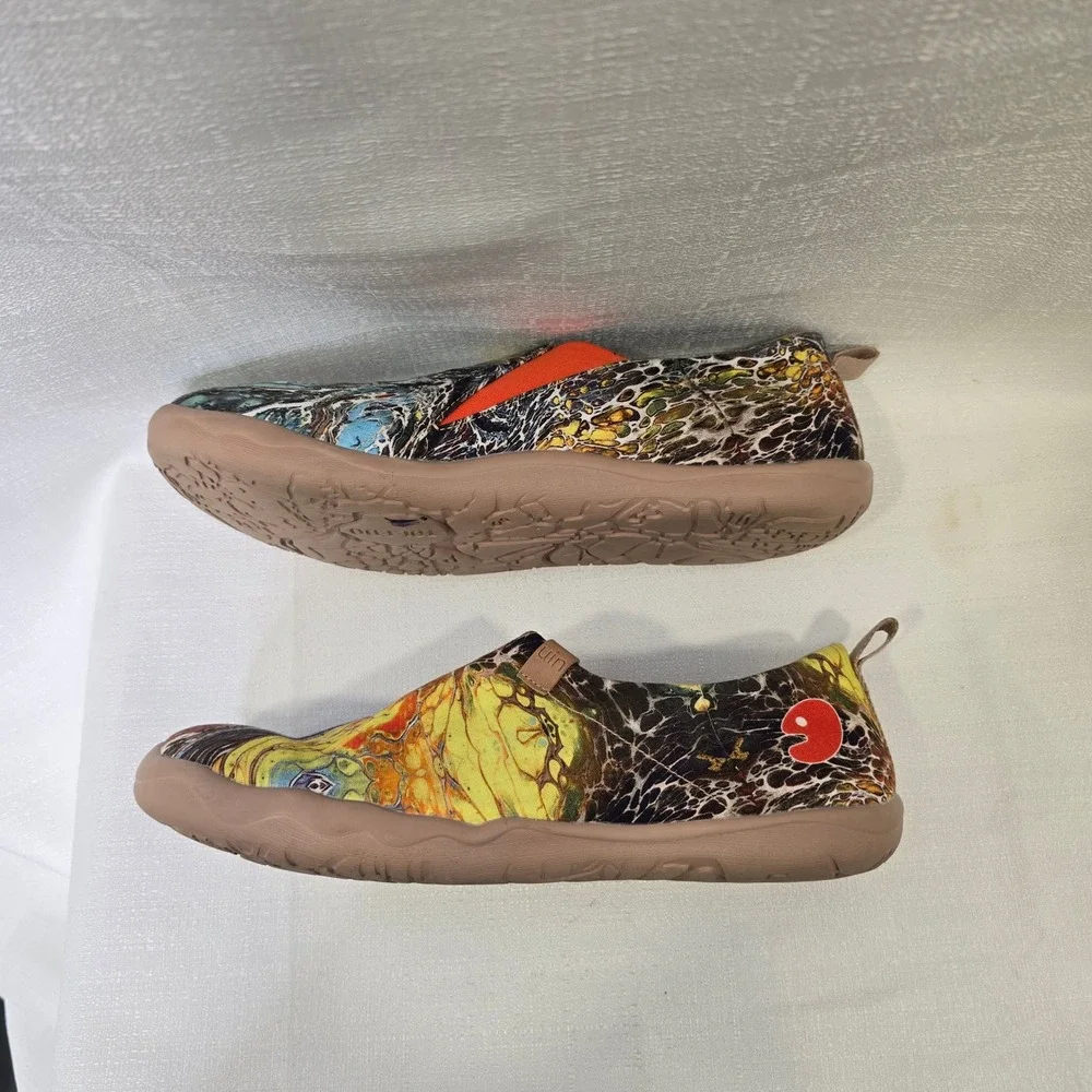 UIN Loafers Mens 10.5 Multicolor Fluid Splatter Paint Art Slip On